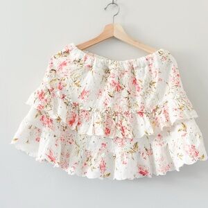 American Eagle Flirty Floral Eyelet Ruffle Skirt - White and Pink Sz M